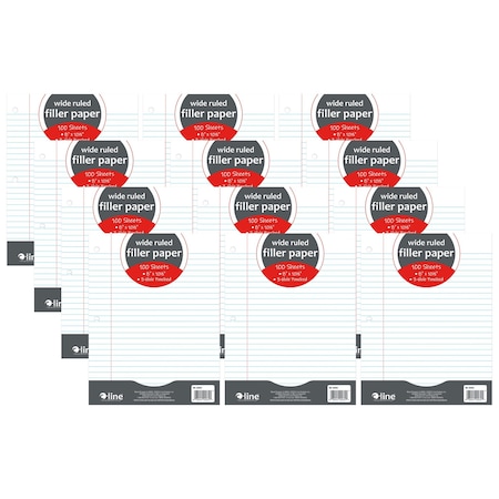 C-Line Products Filler Paper, Wide Ruled, 8in. x 10-1/2in., White, 100 Sheets Per Pack, 12 Packs, 1200PK 22032